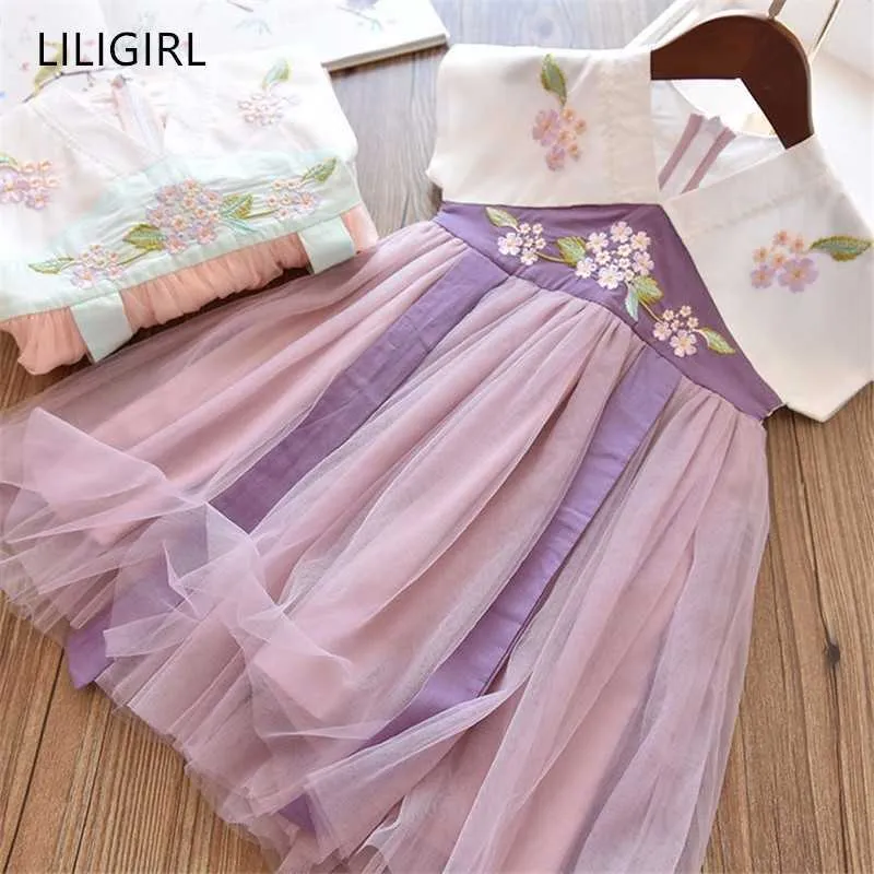 Liligirl baby meninas vestido 2019 novo estilo nacional princesa flor bordado crianças vestidos para menina verão vestuário festa q0716