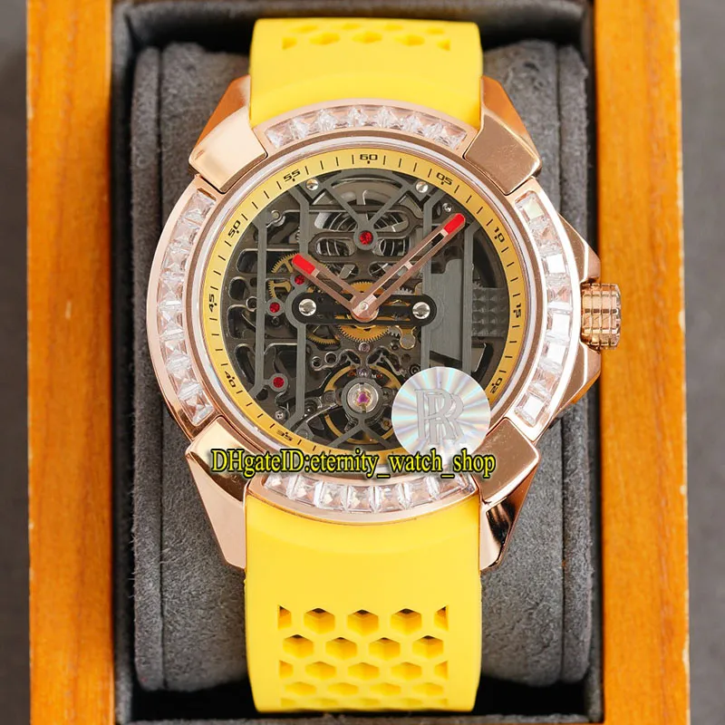 Eternity Sieraden Horloges RRF Laatste producten EX100.43.LD.OP.ALD4AT EPIC X CHRONO Skeleton Dial Automatische Mechanische Mens Horloge T Diamant Iced Out Case Gele Strap