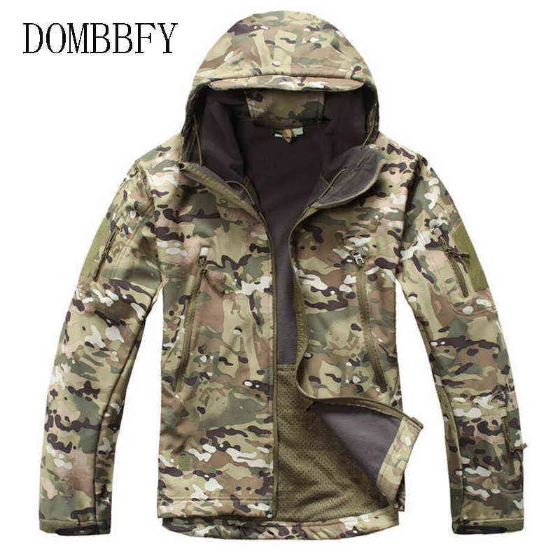 Vestes tactiques Hommes Camouflage Shark Skin Soft Shell Imperméable À Capuche Militaire Veste Camo Polaire Imperméable Chasse Manteaux Taille 3XL Y1109