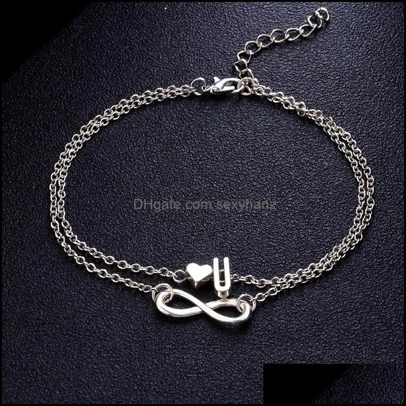 Anklets Boho Initial Anklet Heart Infinity Silver Color Ankle Bracelet On Leg Chain 26 Letter For Women Beach Foot Jewelry