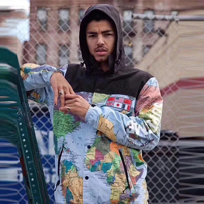 North face jacket sales with world map
