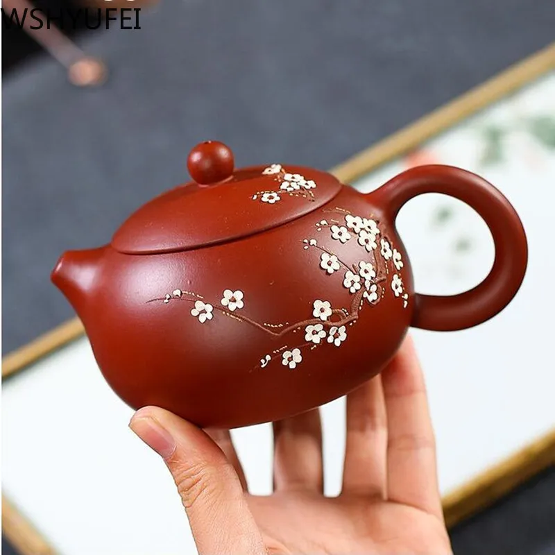 Théière chinoise en fleur de prunier Pure faite à la main, Pot Xi Shi, service à thé en argile violette, bouilloire avec filtre à trou de boule 188, 240ml, 2960