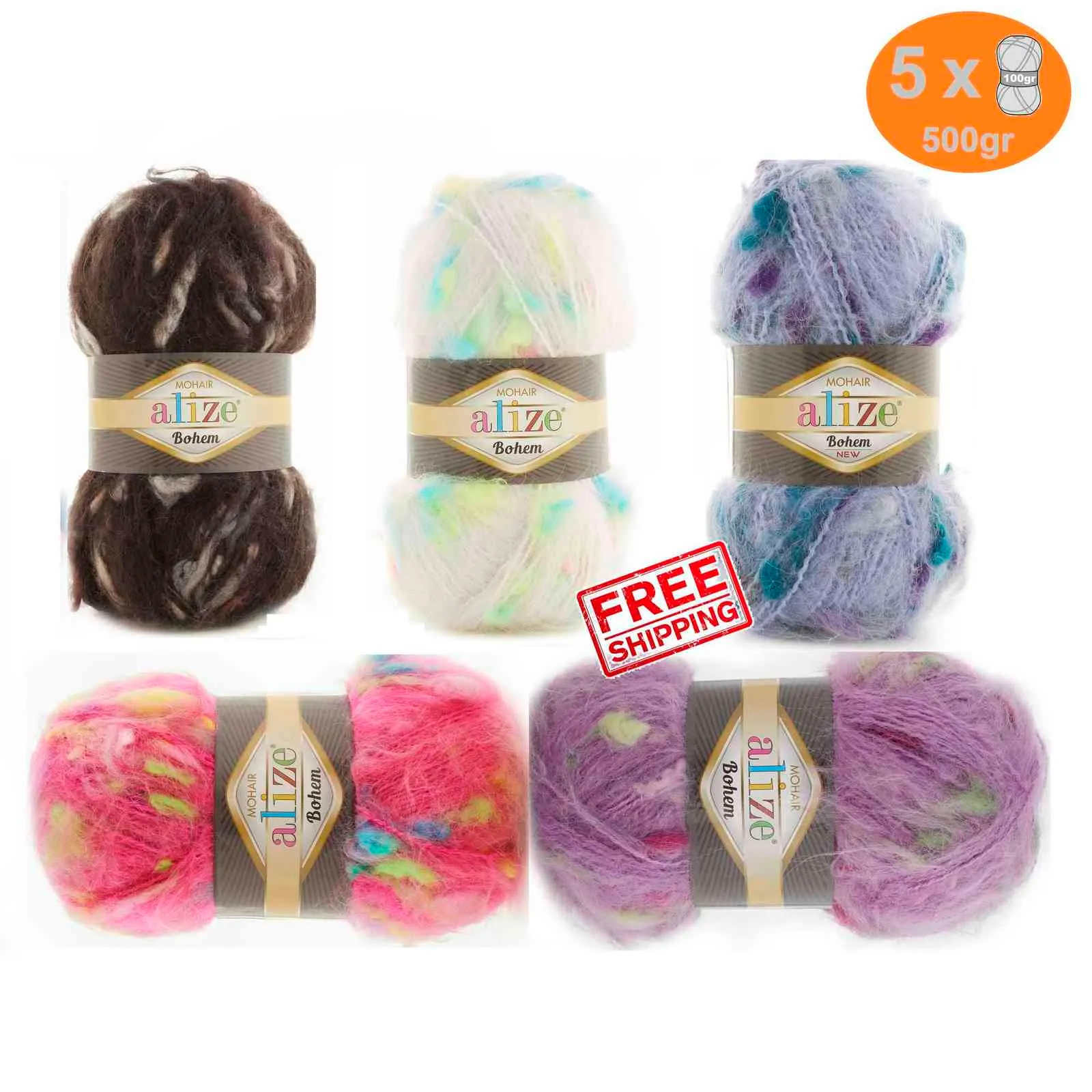 1pc Alize Mohair 클래식 Bohem 원사 5x100gr-160MT 20 % Mohair 25 % 양모 블렌드 손 뜨개질 손 뜨개질 크로 셰 뜨개질 스레드 chunky 염소 펀치 bulky 모피 Y211129