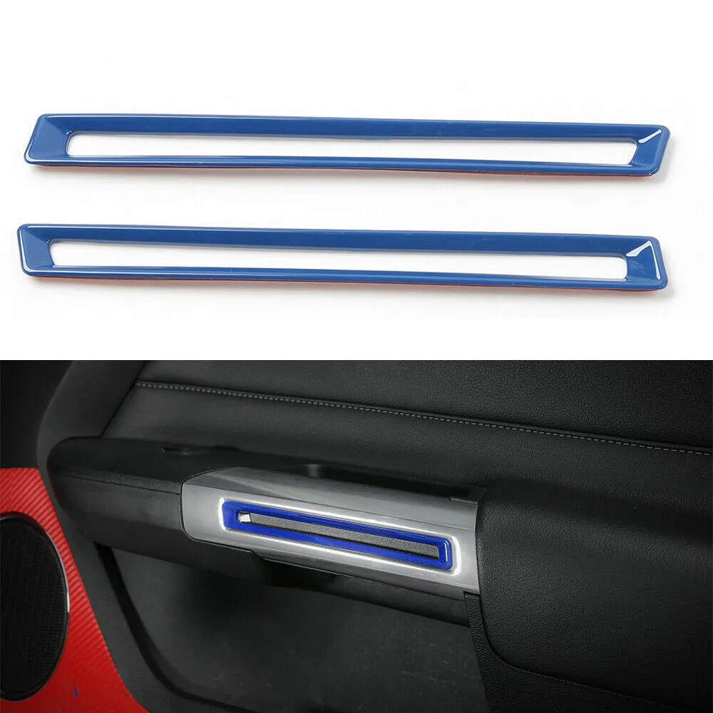 Acesso para decoração de anel de alça de porta interior para ford mustang 15+ azul 2 pc