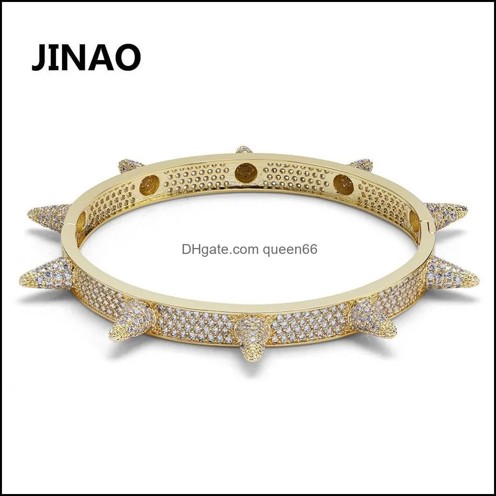 Luxury Iced Out Bling Cubic Zircon Hip Hop Rose Gold Silver Color Rivet Bracelets Spike Bangles Gifts for Men Women