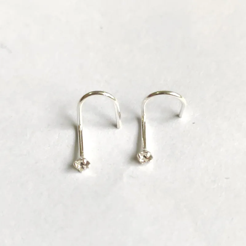 Anello da naso in argento sterling 925, piercing alla narice, gancio per naso, vite, cristallo da 2 mm, 20 pezzi/pacco