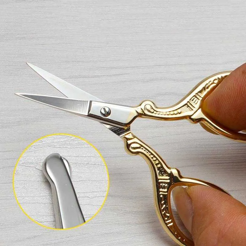 Stainless Steel Handmade Scissors Round Head Nose Hair Clipper Retro Gold Plated Household Tailor Shears For Embroidery Sewing Beauty Tools