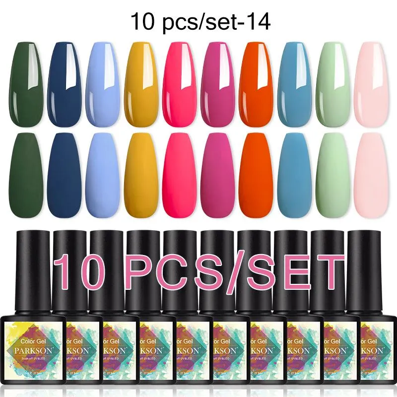 Nail Gel Parkson 10PCS Polish Set Glitter Semi Permanent Hybrid Varnish Soak Off UV LED Art Manicure Nails