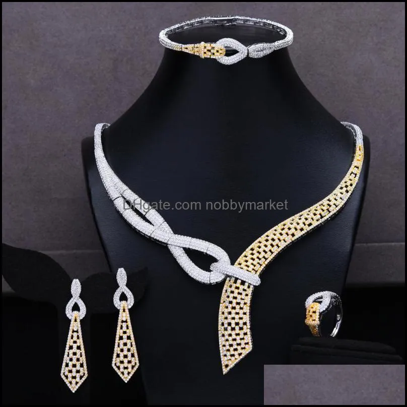 Earrings & Necklace GODKI 4PCS Luxury Trendy Mixed Big Statement Jewelry Set For Women Wedding Cubic Zircon CZ African Dubai Bridal