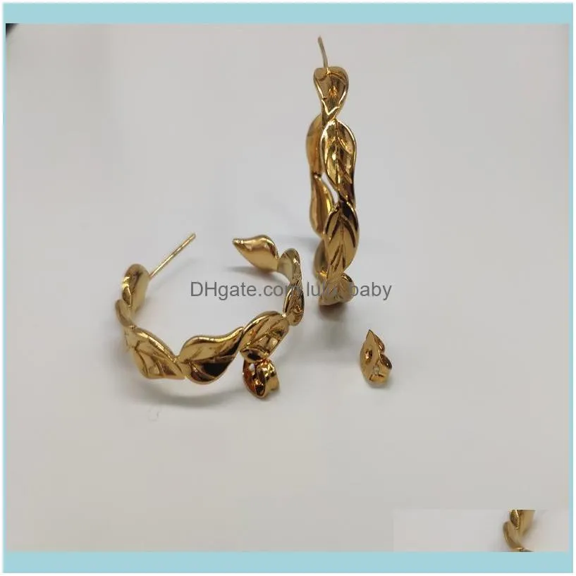 Gold Color Hanging Earrings Leaf Design Hoop Charm Copper Material Brass Women`s Jewelry Accessories For Wedding Gifts & Huggie