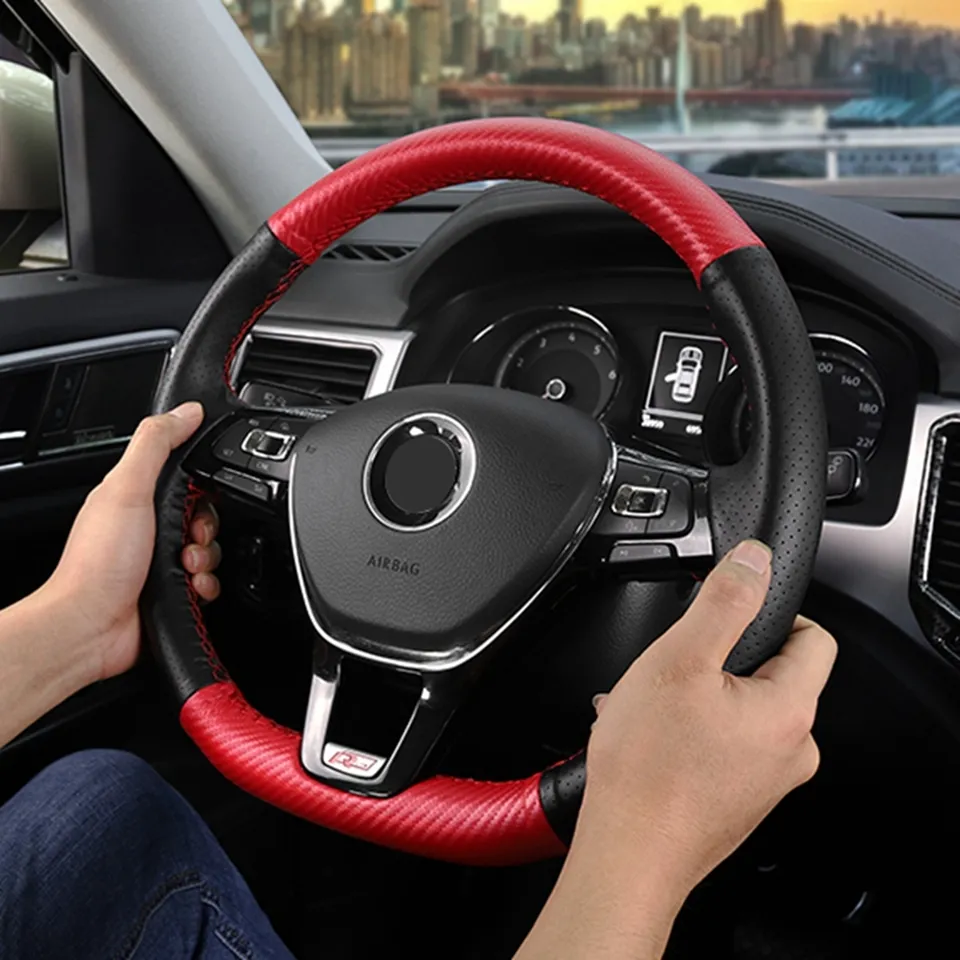 Black Fiber Leather Steering Wheel Covers Makro For VW Golf 7 Mk7, New