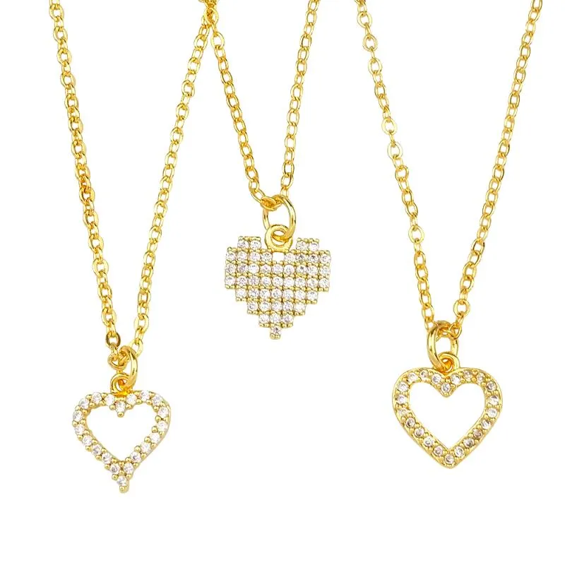 Pendant Necklaces Gold Filled Heart Necklace Women Three Style Long Chain Gothic Jewelry Cubic Zirconia Small