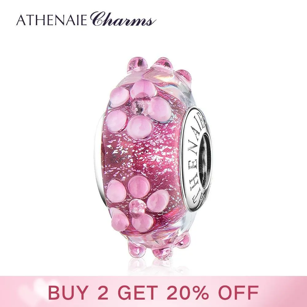 ATHENAIE 100% argento sterling 925 rosa perline di vetro di Murano fiore Charms Fit bracciale donna braccialetto collana gioielli regalo ragazza Q0531
