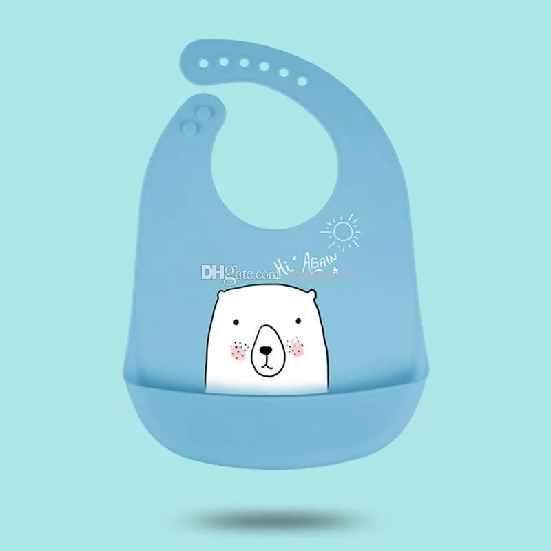 Baby Silicone Bibs Waterproof Lunch Bibs Adjustable Boys Girls Infants Silicone Soft Baby Saliva Cartoon Baby Bibs DHL Free