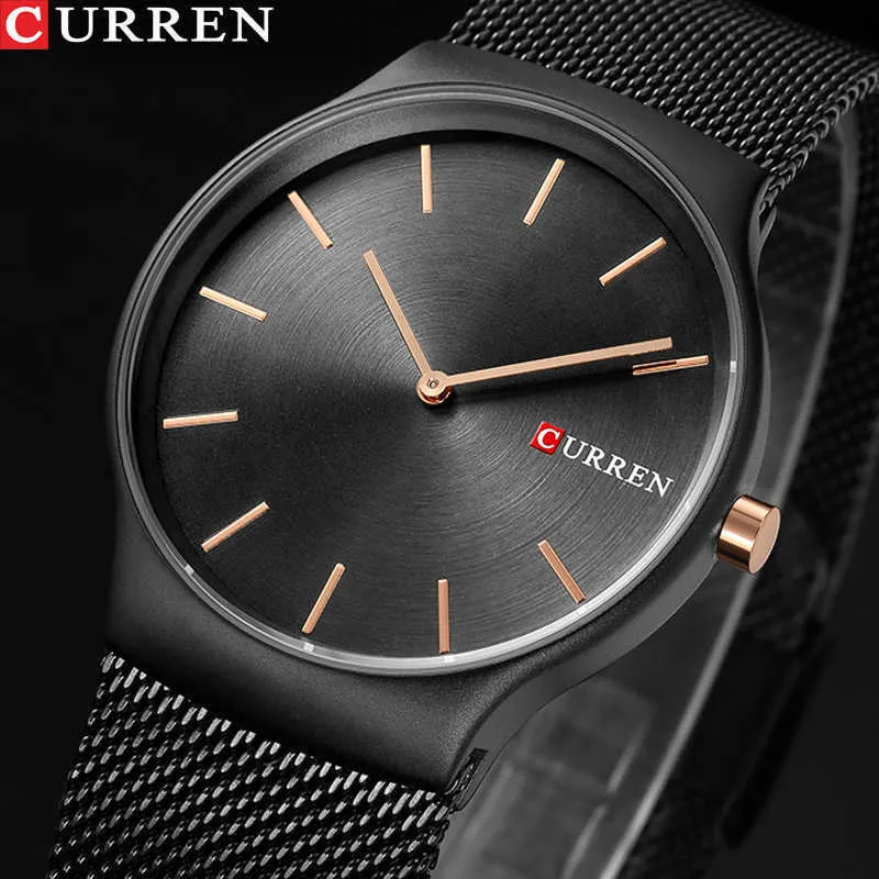 Curren Märke Luxury Mens Quartz Watch Men Vattentät Ultra Tunn Analog Klocka Man Mode Sport Klockor Black Relogio Masculino Q0524