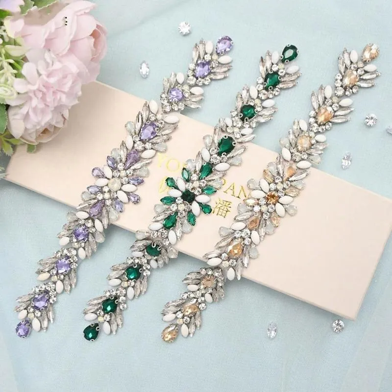 Bruiloft Sjerpen Luxe Groene Strass Bruidsriem Kralenriemen Voor Avond Formele Jurken Aangepaste Paarse Diamant Decoratief216Z