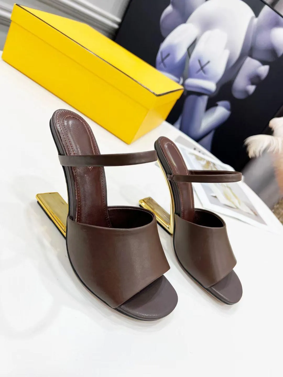2022 designer Suede womens Half slippers cowhide 100% leather fashion Thin heels Slides woman shoe beach Lazy Sandals sexy Metal heel High heeled shoes Large size 35-42