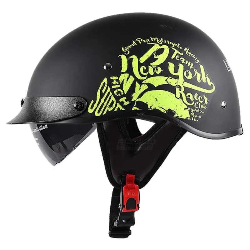 녹색 오토바이 헬멧 반 얼굴 빈티지 복고풍 독일 스쿠터 남자 헬멧 머리 안전 보호 기어 오토바이 충돌