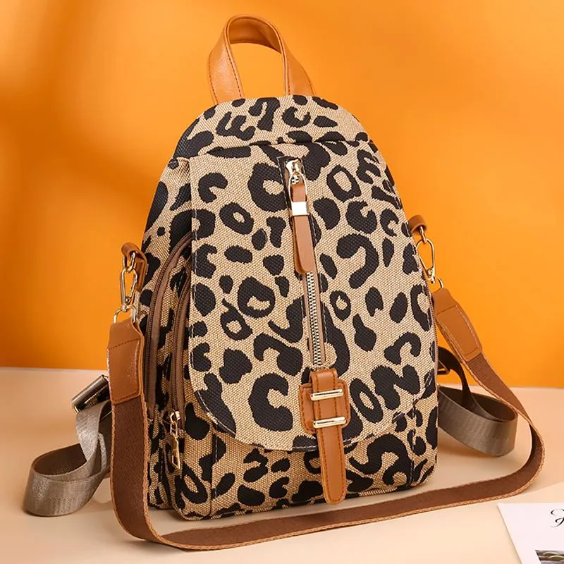 Worki wieczorowe 2022 Kobiety Skórzane plecaki Moda Ramię Kobiet Plecak Damskie Leopard Travel Mochilas School for Girls