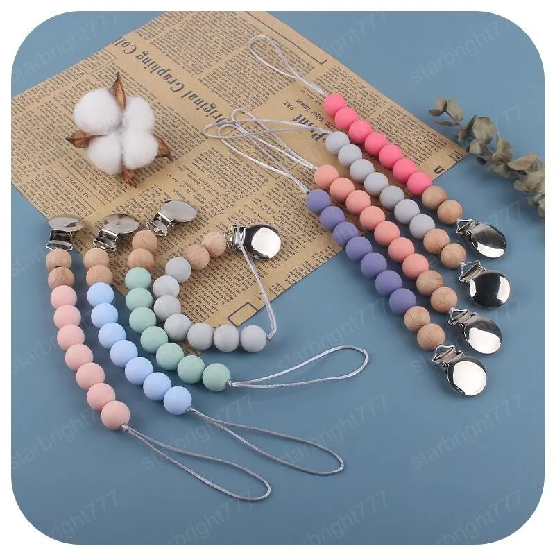 Silicone Liname Pacifier Clip Chain With Wood Beads For Infants Teething  And Chew Toy Accessory For Babies From Starbright777, $1.73