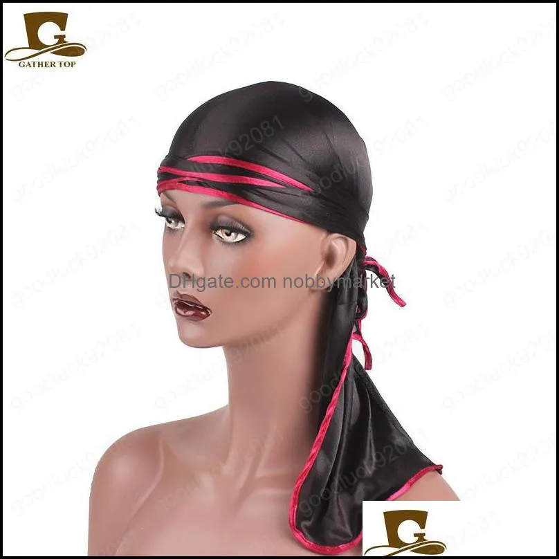 New Design Comfortable Silky Satin Durag Hat Turban Lace Bandanas Doo Biker Head wrap DU RAG for Women Hair Accessories