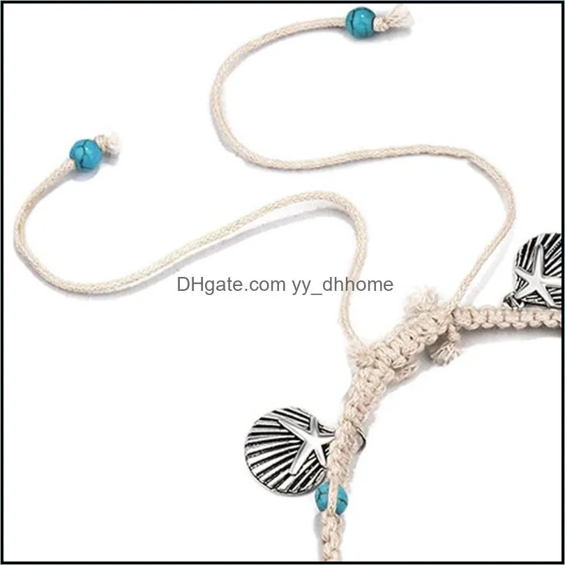 Charm Bracelets Style Starfish Beach Women`s Bracelet Anklet Shell Sea Wave Knitting Pendant Hand And Foot Accessories