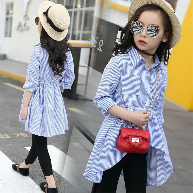 Ragazze School Blouss Blouss Cotton Spring Bambini Abbigliamento Abbigliamento Irregolare a strisce Camicia Girls Vestiti per 12 anni Tee Shirt enfant 210306