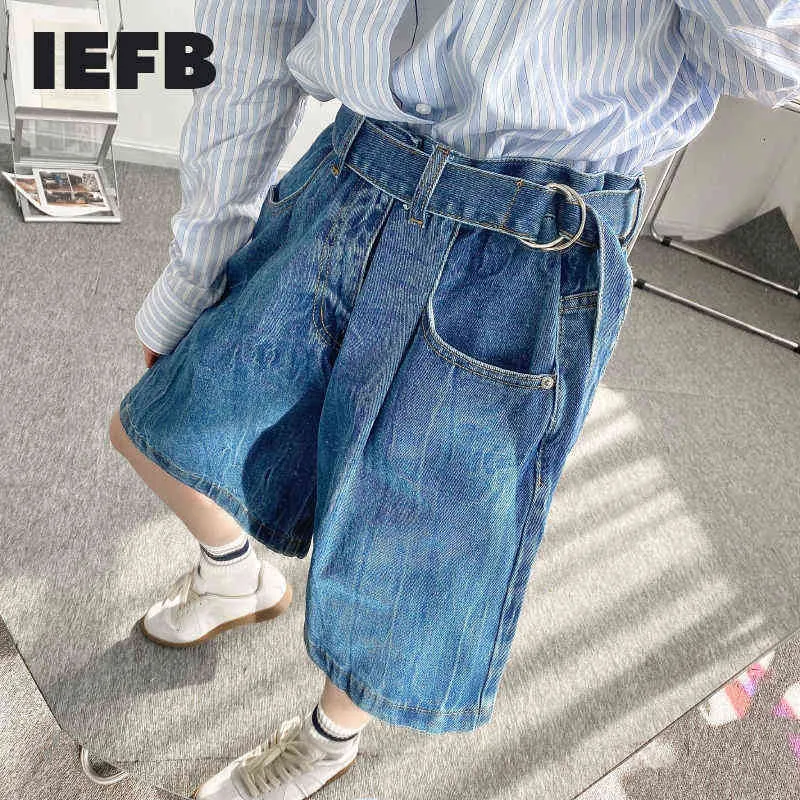 IEFB Men's Jeans Shorts Summer New Loose Wide Leg Knee Length Pants With Belt 2022 Fashion New Vintage Denim Bottoms 9Y6234 H1210