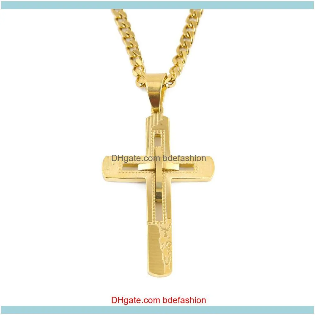 Necklaces & Pendants Jewelry Men Stainless Steel Hollowed Out Crossing Jewelry Gold Plated Pendant Necklace For Gift Drop Delivery 2021 Dmrd