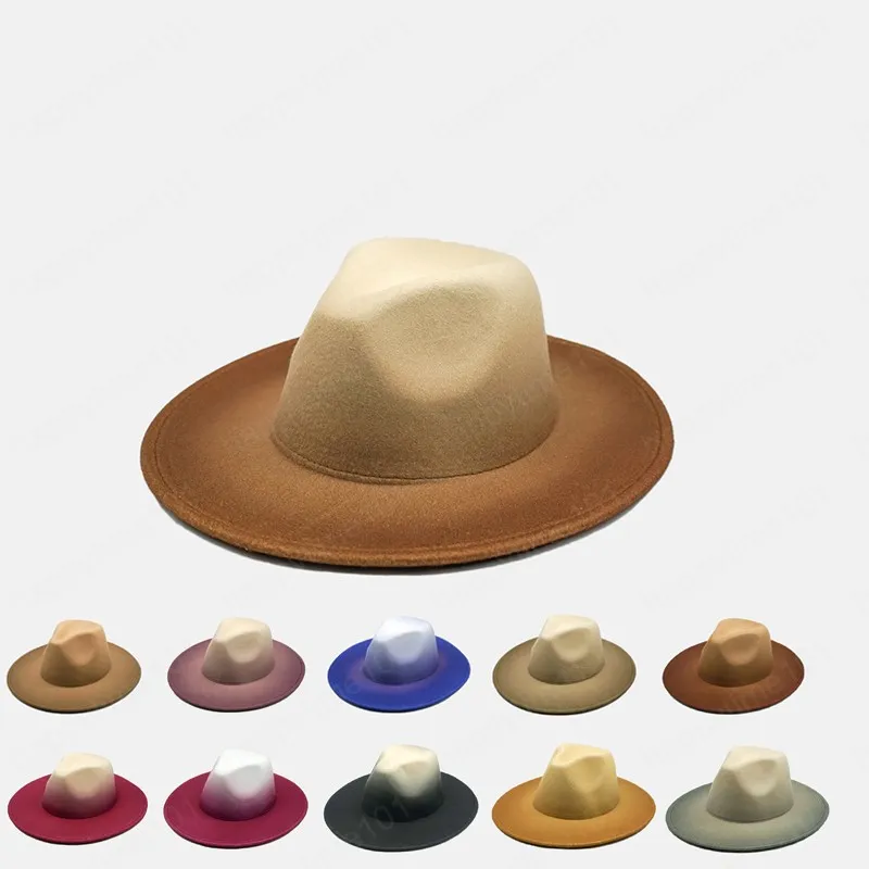 Cappello da donna Uomo Vintage Trilby Feltro Fedora a tesa larga Panama Gentleman Elegante colore sfumato per cappellini Lady Jazz