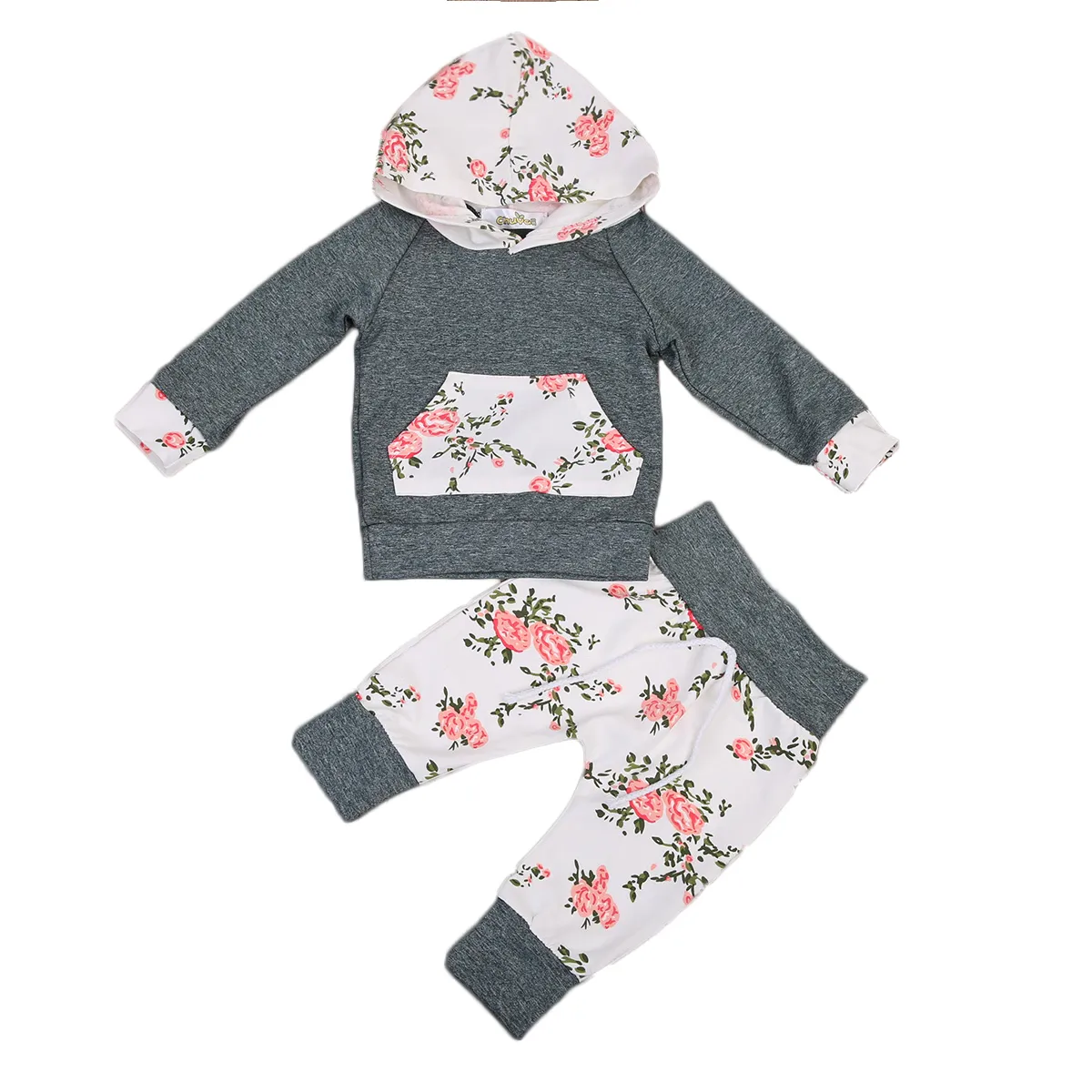 Floral Newborn Baby Girl Clothes Set Long Sleeve Hooded Tops Hoodie Pants Flower 2PCS Set Clothing Baby Girls New