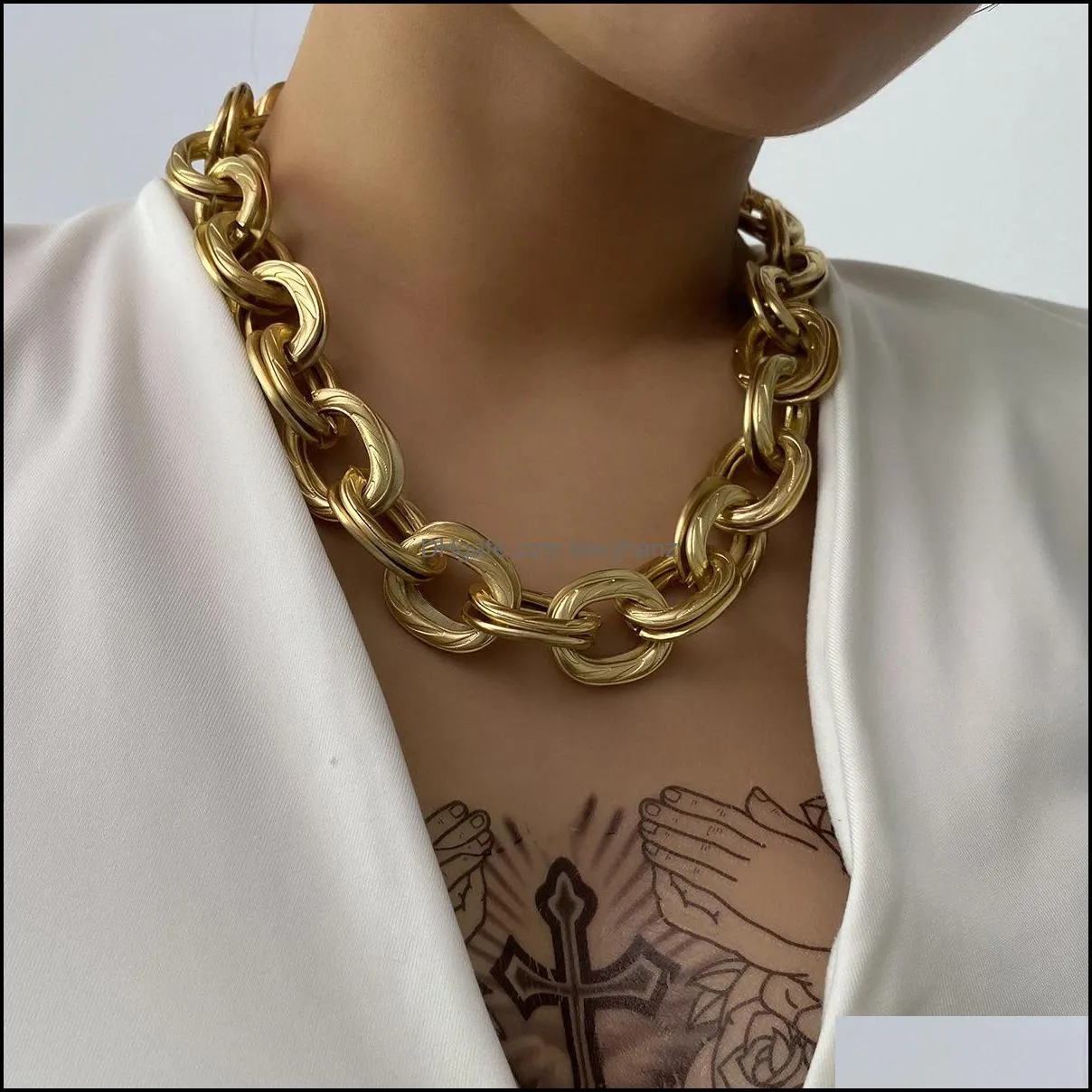 Wide Neck Chain Hip-hop rock CCB metallic Necklace Golden Women exaggerated Chain Necklaces Girls Fashion Gothic Jewelry