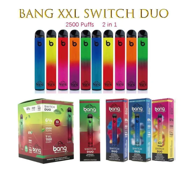 Bang XXL Switch Duo Sigarette monouso 2in1 2500 sbuffi 7ml 1100mAh 6% baccelli di petrolio 8 colori vs randm pro abbagliatore Air bar max puff plus flow flow legend