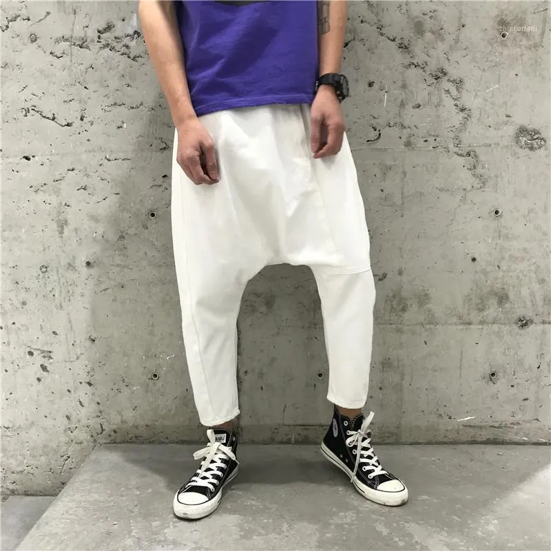 Mens Low Denim Harem Pants With Drop Crotch Design Hip Hop Street