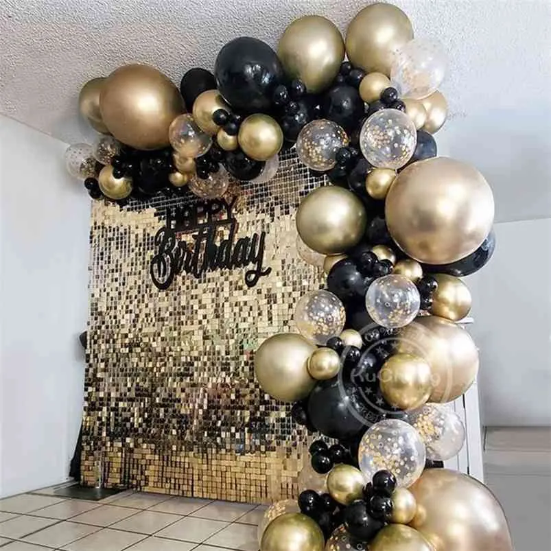 121 шт. Воздушный шар Arch Garland Kit Chrome Gold Латексные Черные шарики Свадьба Baby Show День рождения Глобос Украшения 210719