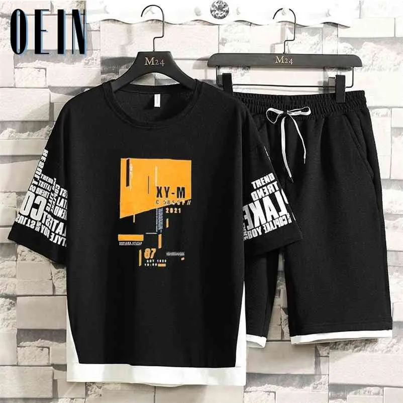 Sommar Tracksuit män Streetwear Mäns Casual Sats Fashion Hip Hop Printed T-shirts Shorts Sets Sweatsit Plus Storlek 4XL 210722