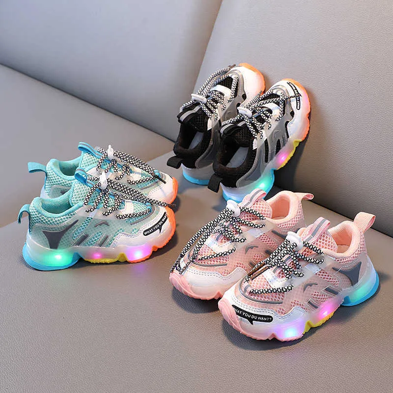 Spor ayakkabı kızlar için led sneakers çocuklar çocuklar bebe yürüyor bebek çocuk ayakkabı ışık aydınlık parlayan parlayan H0828 ile