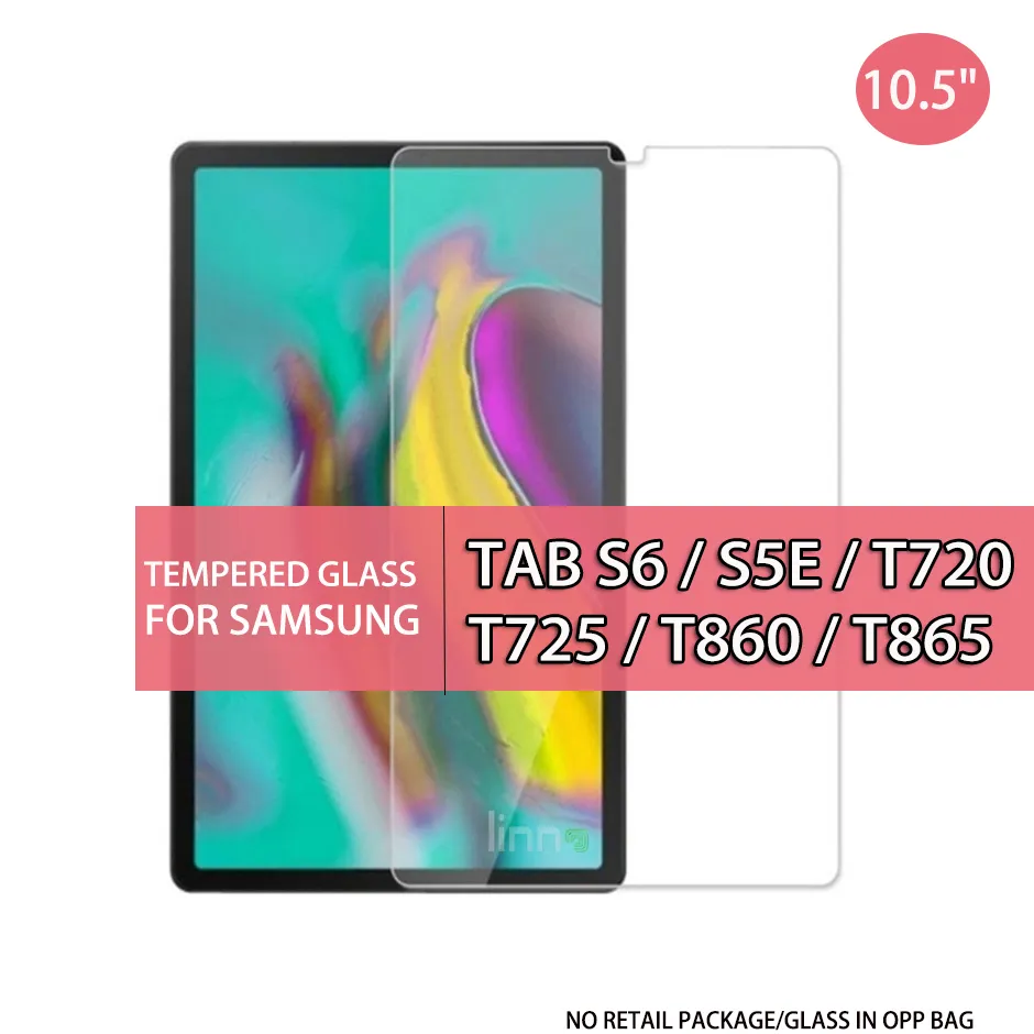 Protetor de tela de vidro temperado comprimido para Samsung Galaxy Tab S6 S5E T720 T725 T860 T865 10,5 polegadas de vidro no saco OPP