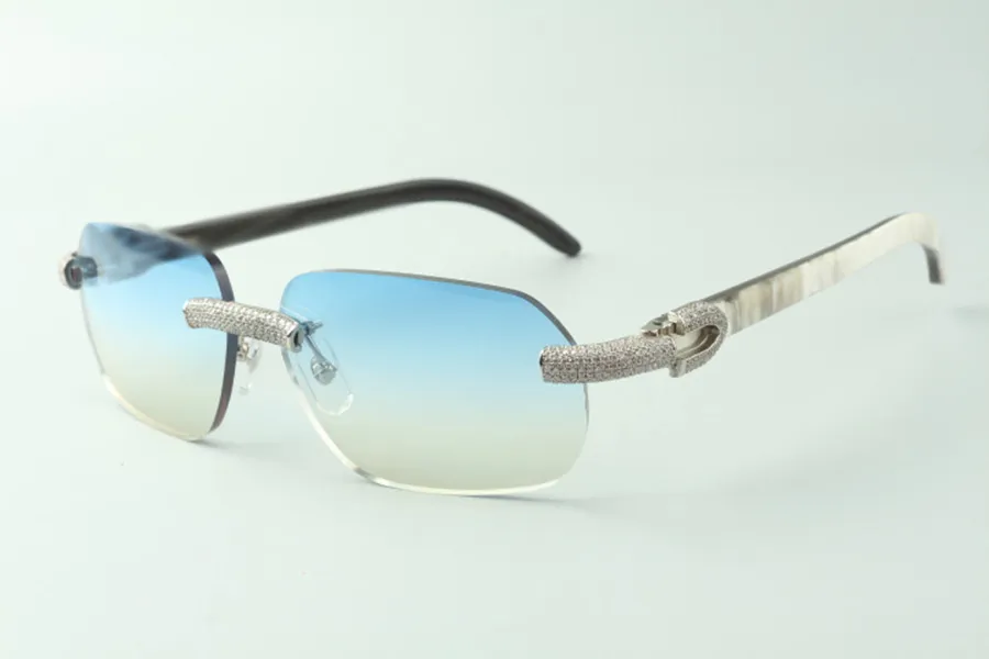 Óculos de sol de diamantes micro-pavimentados de vendas diretas 3524024 com óculos de desenhador de búfalo misto de búfalo, tamanho: 18-140 mm