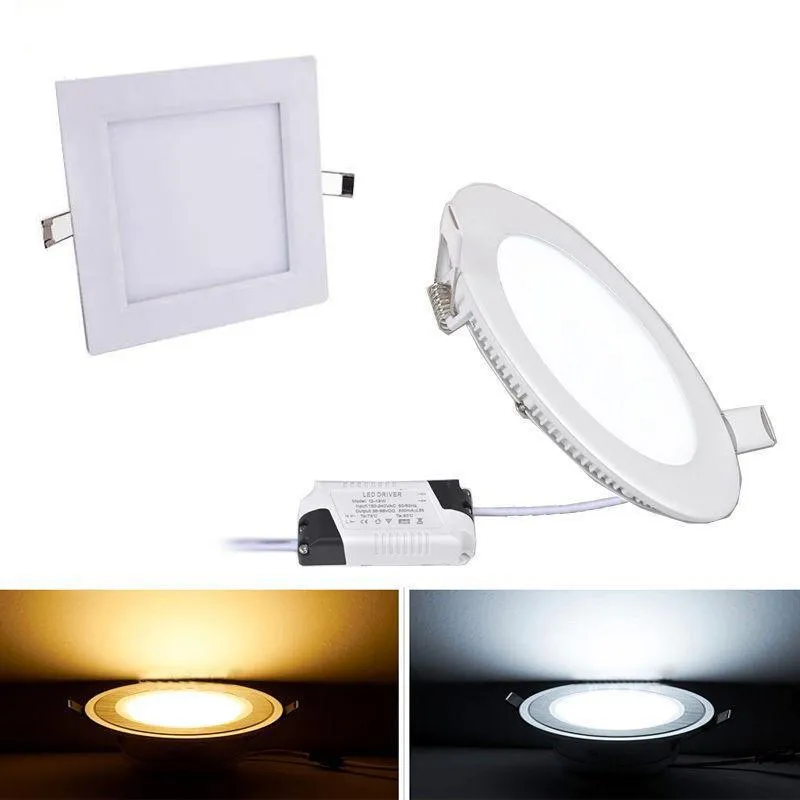 Dimmable 3 9 12 15 18 21W LED 패널 조명 Cree Recessed Downlights 램프 따뜻한 자연 쿨 화이트 슈퍼 얇은 패널 라운드 스퀘어