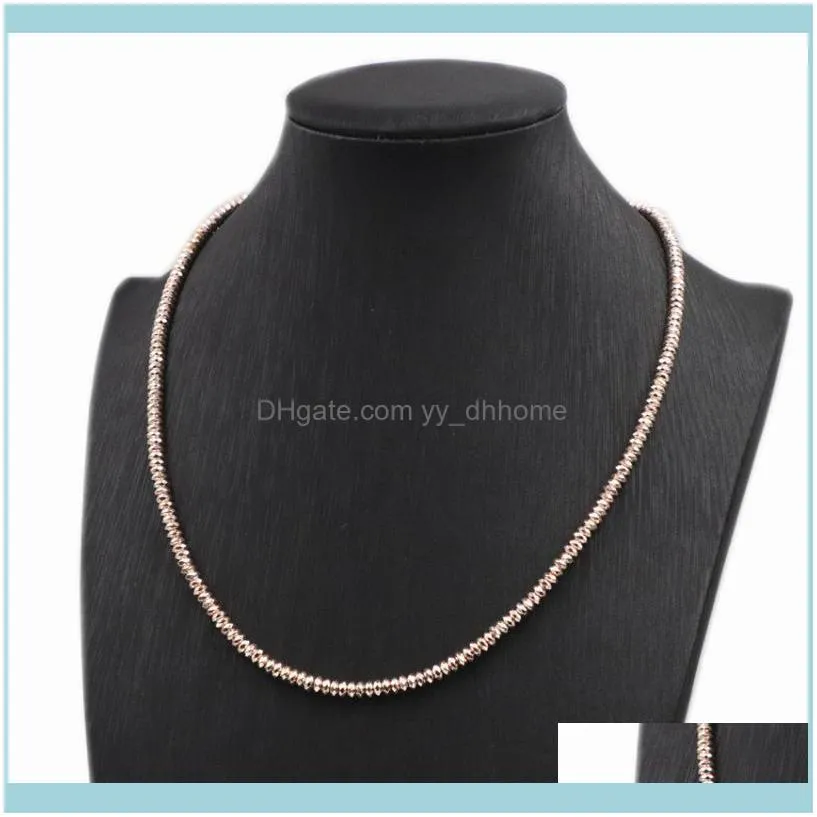 Elegant Rose Gold Color Hematite Beads Chain Choker Necklace For Women Energy Natural Stone Necklaces 2x4mm Jewelry 18inch A822