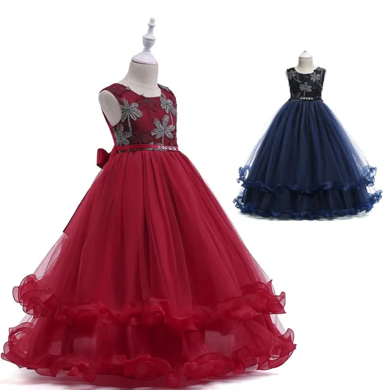 Dresses Girl's Dresses 2021 Modne haftowane dziecięce suknia ślubna dla dziewczyny Hurtownie kwiat bez rękawów Mesh Princess Party