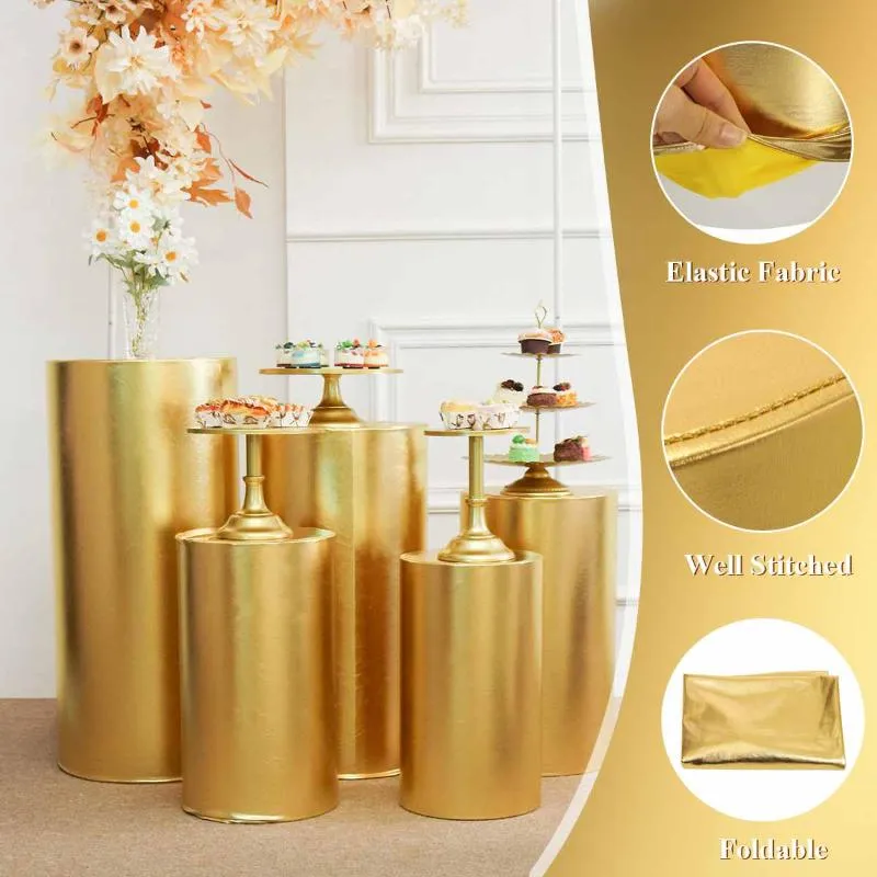 Decoração de festa produtos de ouro redonda capa de cilindro de pedestal exibir decoração de arte pilares para decorações de casamento diy férias