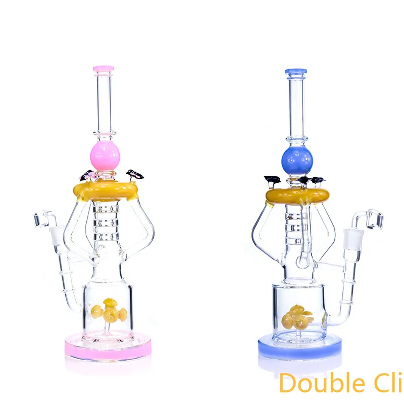 Roze bongs dikke glazen recycler bong honeybee decoratie waterpijpen pijpen 15 '' tall dab rigs water met kwartsbanger