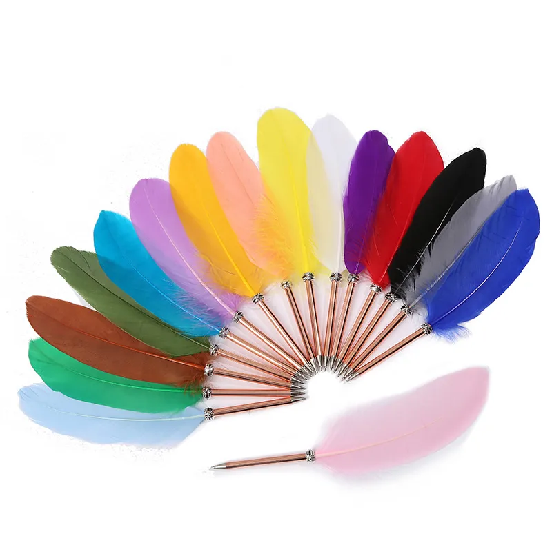 Party Favor Retro Feather Ball Pen Student Prize Gift Feathers Pens Novel Ballpoint quill Back to School Stationery DB646 24 R2