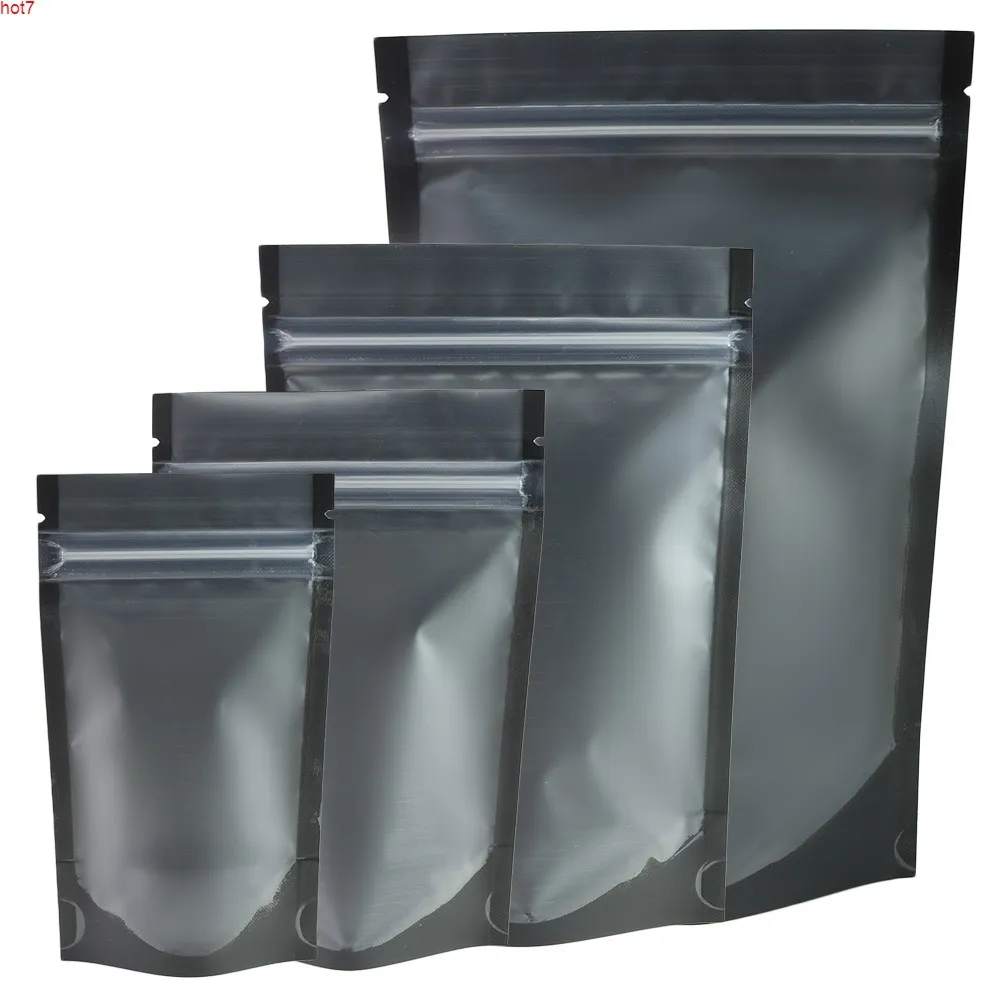 Assorted Size Matte Black Storage Bags Clear Front Stand Up Pouches Eco Aluminum Foil Mylar Recyclable Kitchen Ziplock Bagshigh qty