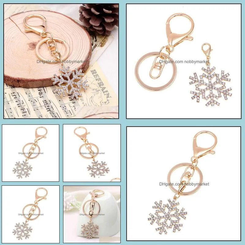 Sleutelringen Sieraden Luxe Kerst Sneeuwvlok Diamant Sleutelhanger Souvenir Hanger Gift Drop Levering 2021 C12NZ