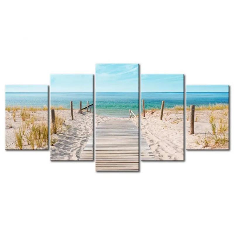 Unframed 5pcs Modern Landscape Wall Art Home Decoration Painting Canvas Prints Pictures Sea Scenery With Beach ( No Frame ) 625 S2