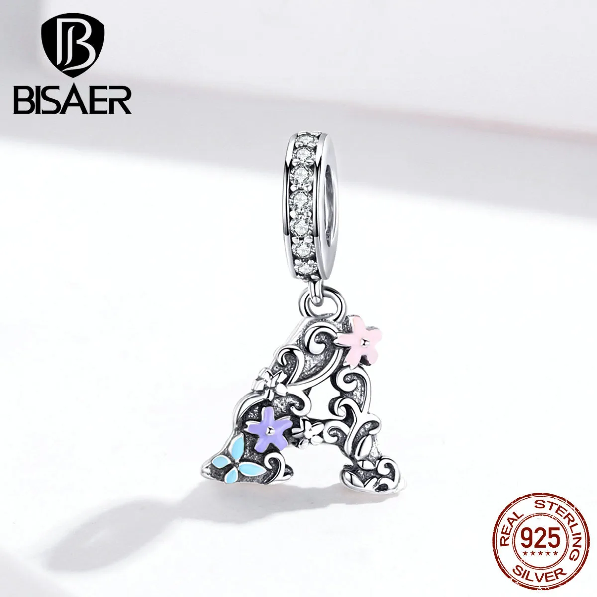 vintage BISAER 925 sterling silver flower A beads letter alphabet A charms fit for bracelets necklaces diy jewelry ECC1273 Q0531