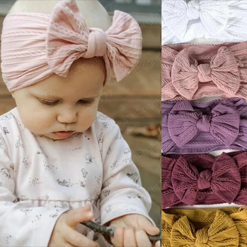 16 * 9 cm Miękkie wygodne noworodka Pasiasta opaska Solid Color Handmade Bowknot Infant Elastyczny Hairband Dzieci Dzieci Nakrycia głowy